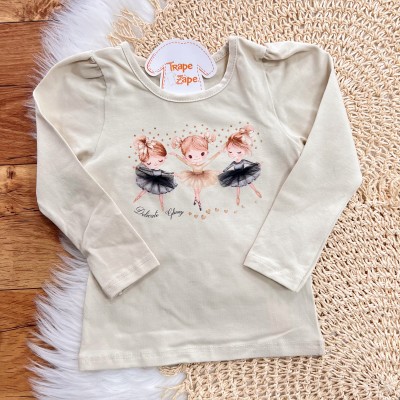 Conj. Blusa Manga Longa Bailarinas e Short em Plush - Areia e Marrom